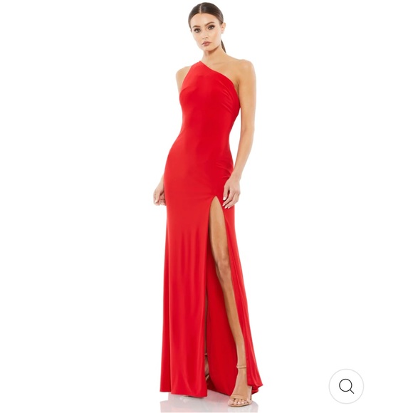 NWT Ieena for Mac Duggal Jersey One Shoulder Draped Back Gown Red Size 8 - Picture 2 of 10
